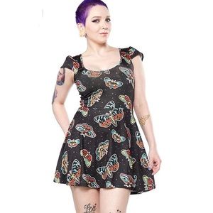 Sourpuss Deadhead Moth Skater Dress
